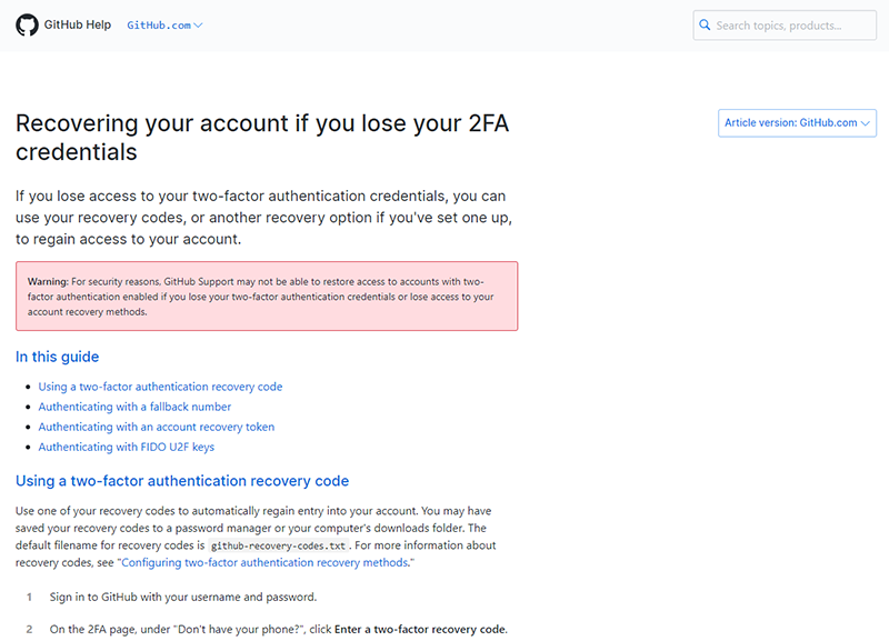 GitHub Lose 2FA Devcie