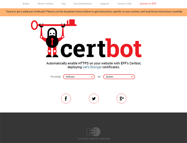 Certbot 官方網站截圖